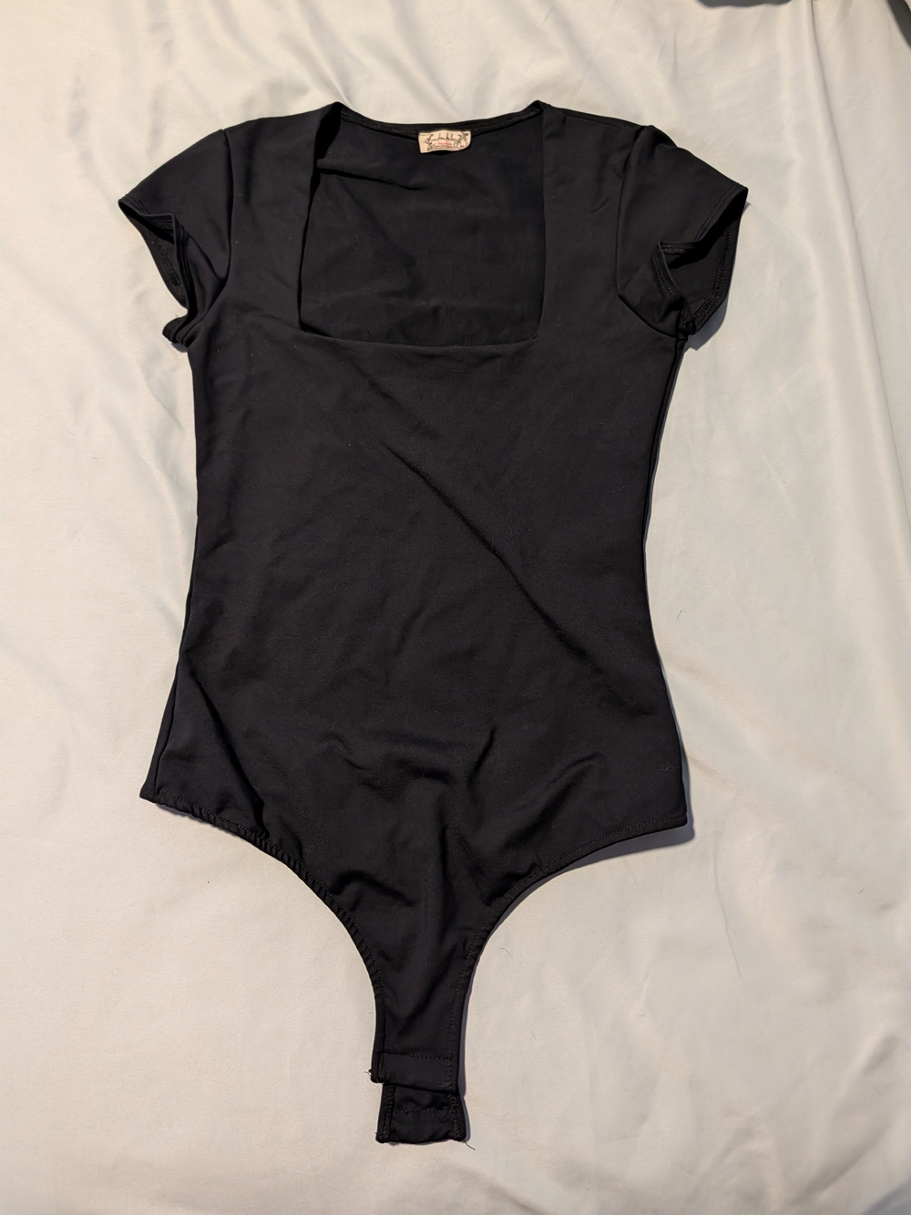 FREE PEOPLE Women's Fair And Sqaure Neck Duo Bodysuit Black Thick Size XS